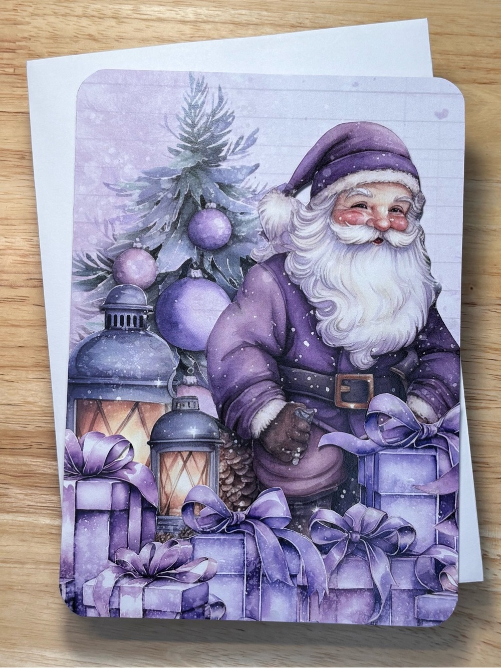 Handmade Layered Christmas Greeting Card Purple Santa
